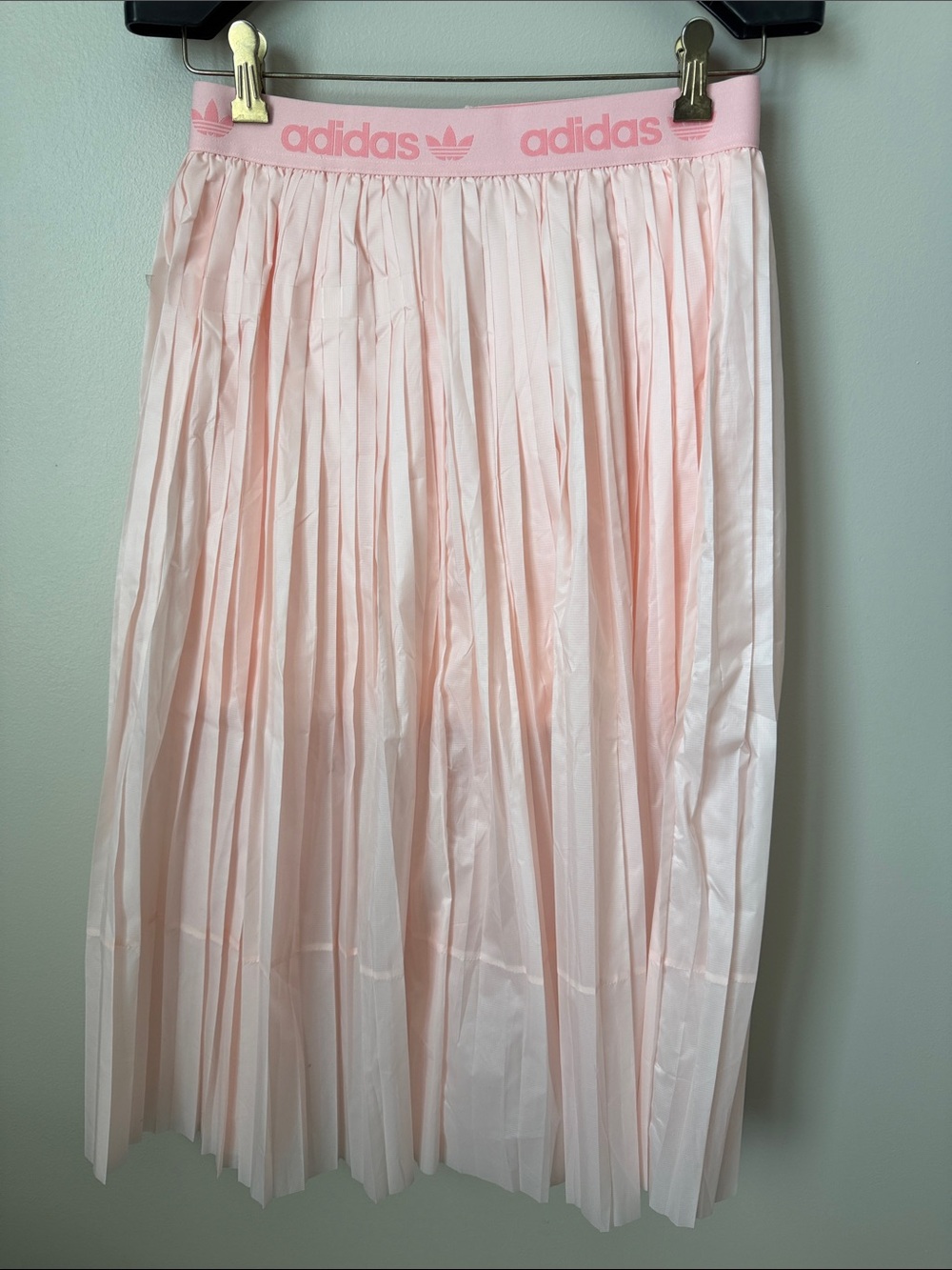 adidas Pink Pleated Midi Skirt with Logo Elastic Waistband